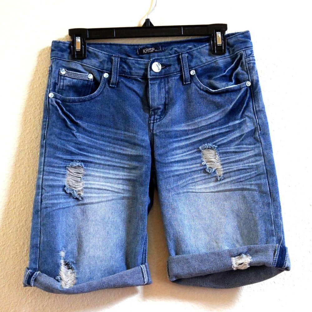 Krisp Low Waist Faded Blue Ripped Shorts Size 6
